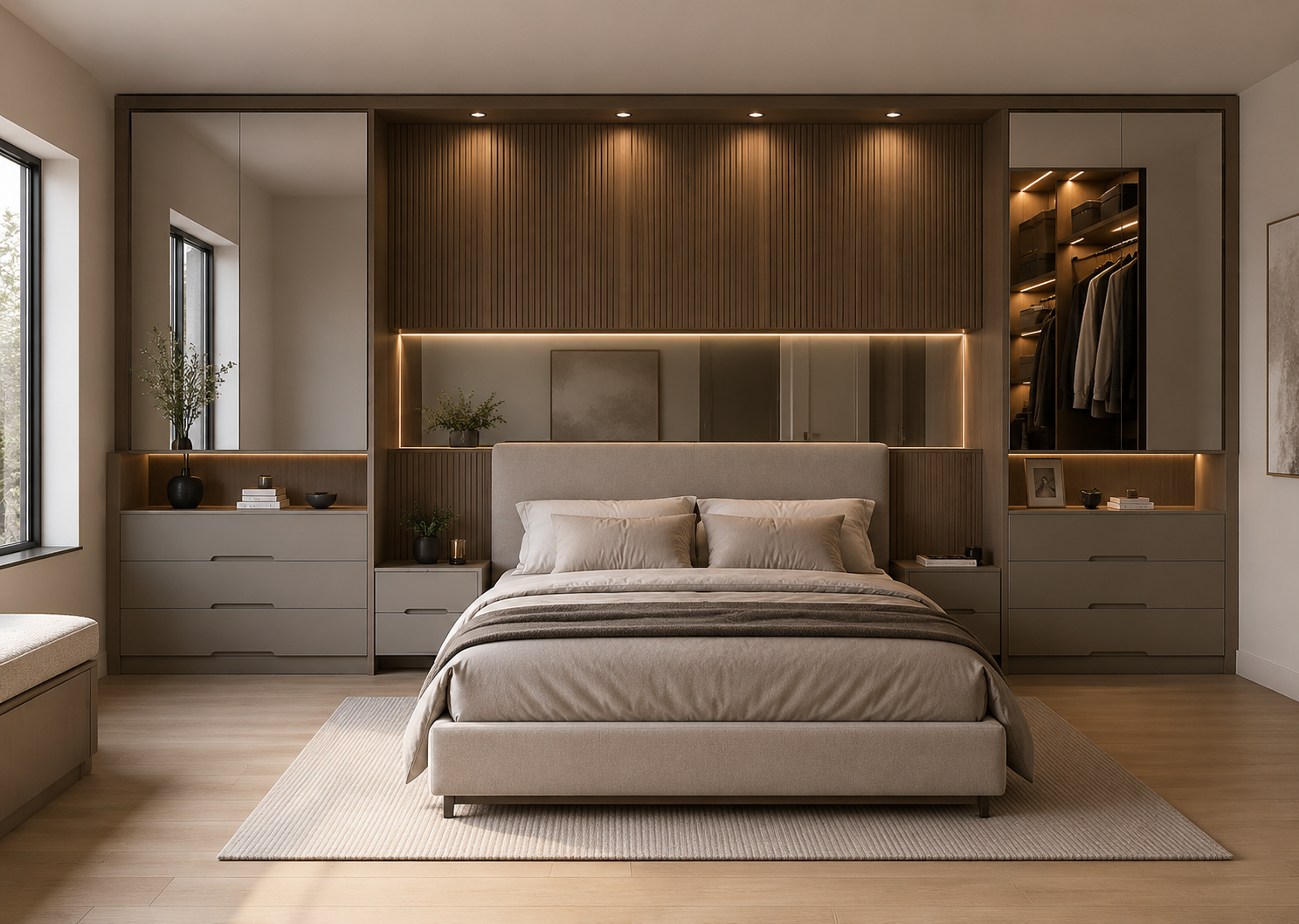 Contemporary luxury bedroom with minimalist design Meridian Fitout