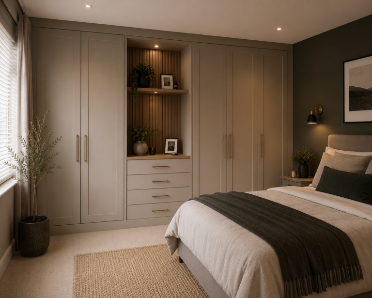 Cozy minimalist bedroom with warm tones Meridian Fitout