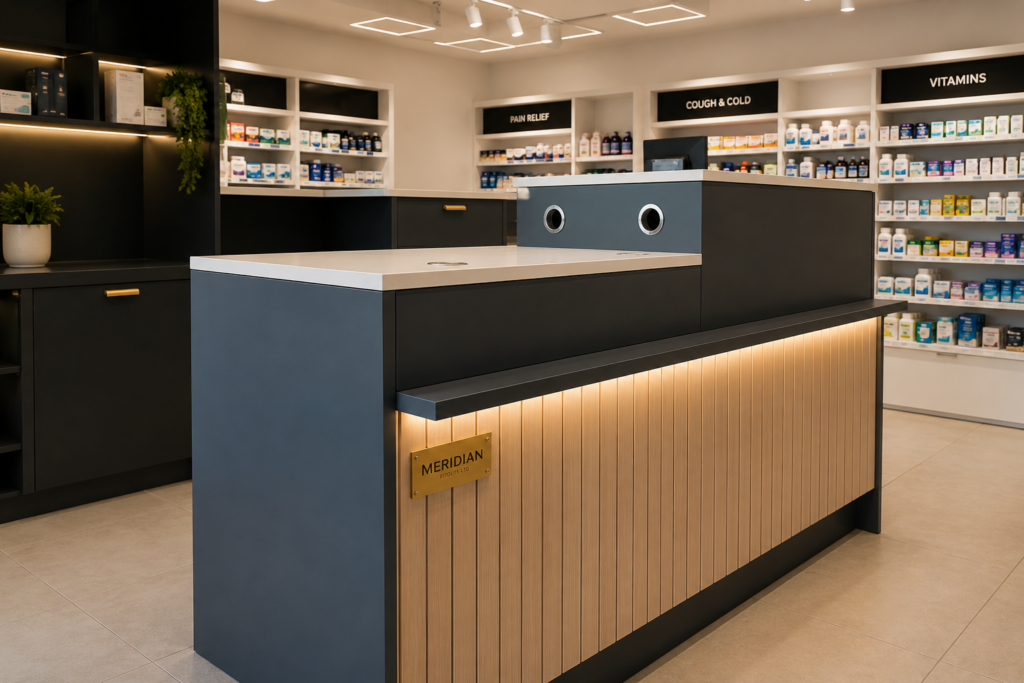 Modern pharmacy retail interior design Meridian fitout