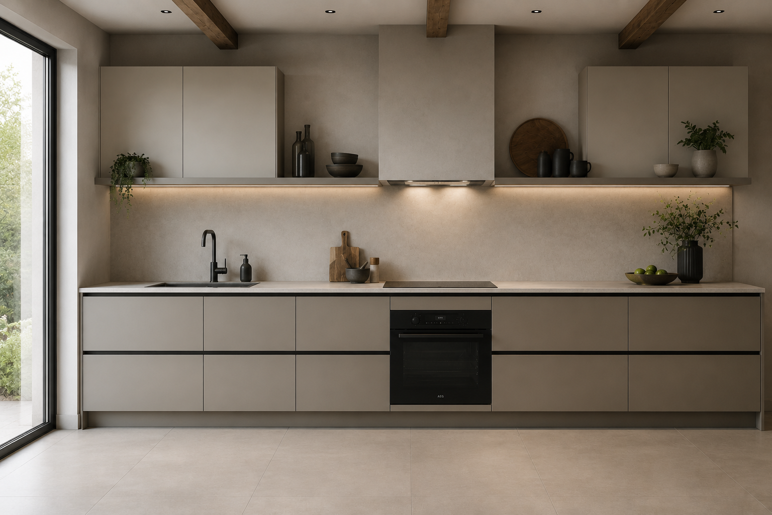 Modern minimalist kitchen with natural light Meridian Fitout