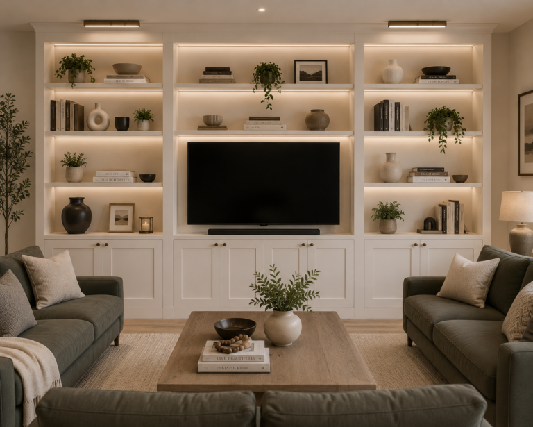 Modern minimalist living room design Meridian Fitout